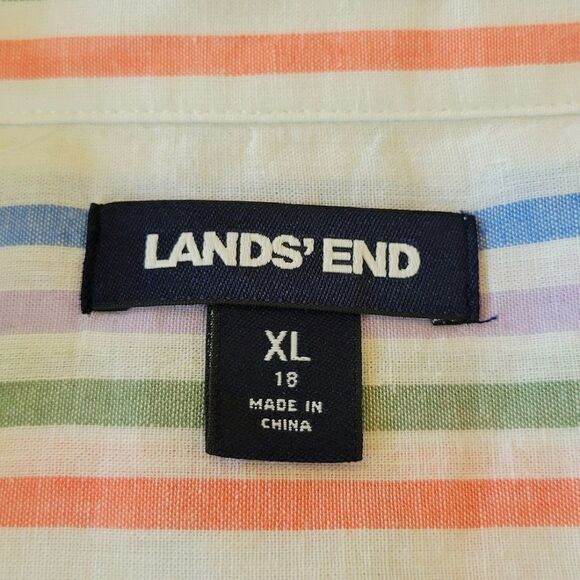 Lands' End Striped Cotton Linen Blend Long Sleeve Half Button Down Tunic Size XL - Picture 5 of 7
